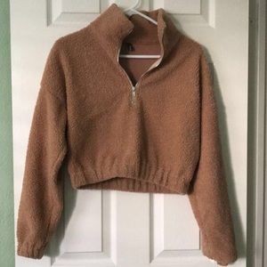 Light Brown Cropped Sweater with Zipper